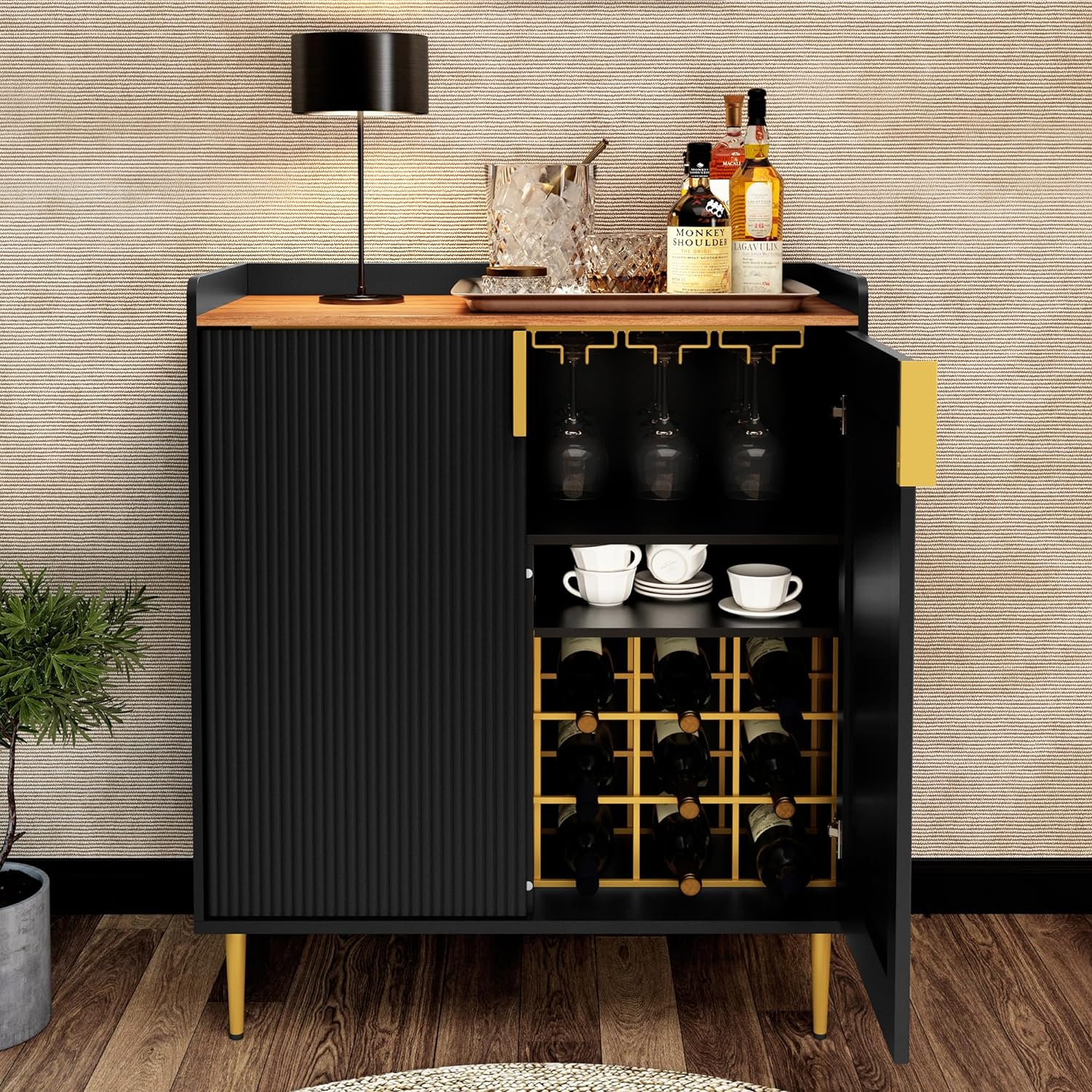 ARTPOWER Sideboard Buffet Cabinet with Fluted Texture Modern Coffee Bar ...