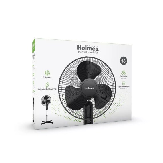 Holmes 16" Oscillating 3 Speed Manual Stand Fan Black Footgool