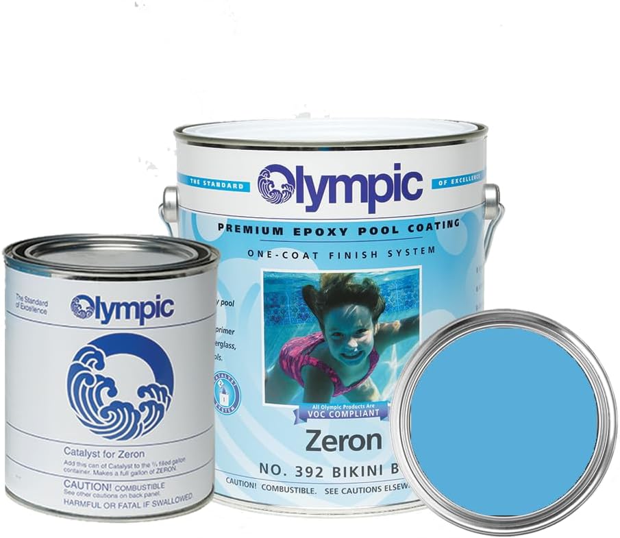 Olympic Pool Paint Zeron Bikini Blue 1 Gallon Two Part Epoxy   Olympic Pool Paint  Zeron  Bikini Blue  1 Gallon  Two Part Epoxy Swimming Pool Paint  One Coat For Plaster Fiberglass Steel And Aluminum Pools T9feu 